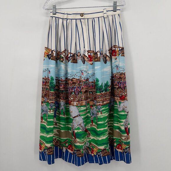 Vintage Sharon Young Baseball Print Skirt Retro Sports Theme 12 Made in USA - Picture 5 of 12
